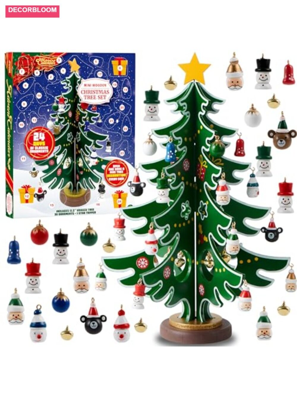 Christmas Advent Calendar 24 Days Countdown Tree 24 Hanging Ornaments Kids Decor